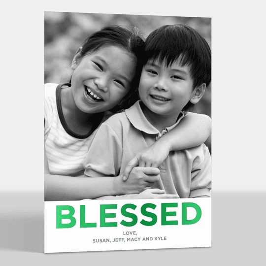 Blessed on White Foil Flat Photo Cards